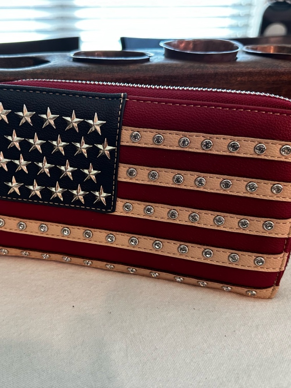 Montana Wear Studded American Flag Leather Clutch/ wallet/wristlet